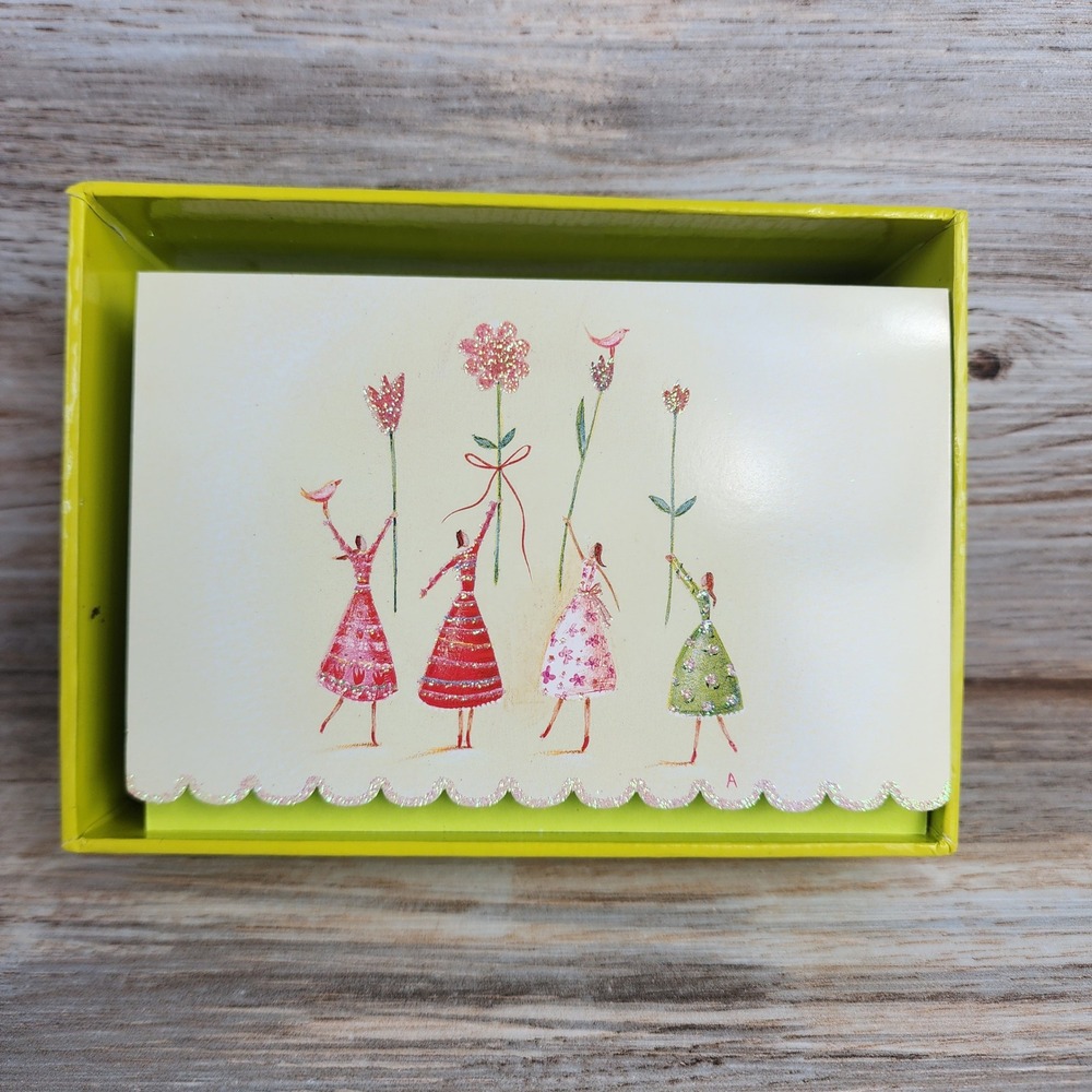 Papyrus Anna Wallace Women with Flowers Boxed Note Cards 14ct Scalloped Edge